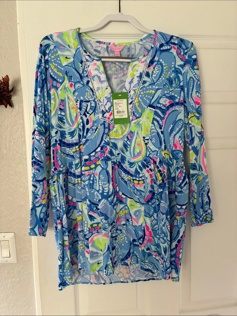 Lilly Pulitzer Blue Multi-Print V-Neck Tunic with Neon Accents